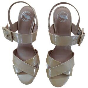Nurture Womens Platform High Block Heel Slingback Sandals Beige Size 7.5M New